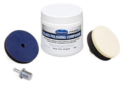 Eastwood Pro Glass Polishing Kit Scratch Haze Remover Diamond Fast Powder & Felt Polishing Buff with Drive Spindle Adapter