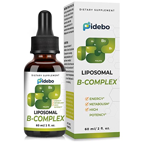 PIDEBO Liposomal B Complex Liquid Drops with Active Forms of All B Vitamins-2 Month Supply(60ML)-High Potency Vitamin B Complex Liquid Vitamins -B1, B2, B3, b5, B6, Biotin, Folate, Methylated B12