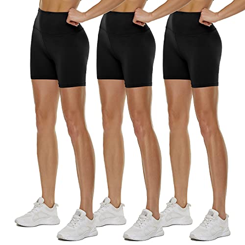 QGGQDD 3 Pack High Waisted Biker Shorts for Women  5" Buttery Soft Black Workout Yoga Athletic Shorts