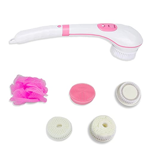BREENHILL Electric Body Brush Shower Brush with Extended Long Handle Rechargeable Back Body Brush|Exfoliating 5 in 1(Pink)