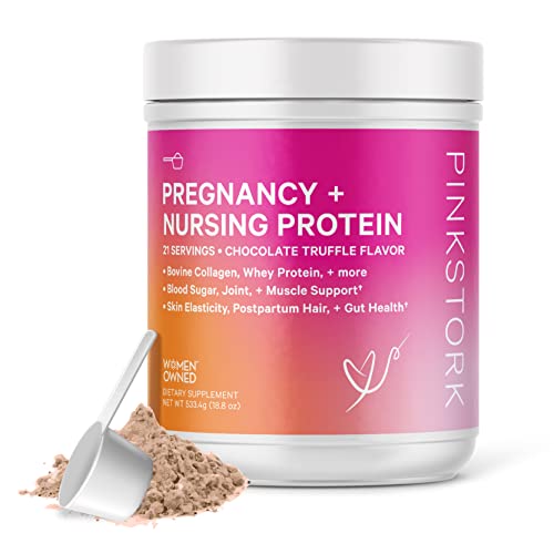 Pink Stork Pregnancy and Nursing Protein, Whey Protein Powder for Women with Collagen and Natural Electrolytes, 20g Protein Per Serving, Postpartum Essentials - Chocolate, 21 Servings