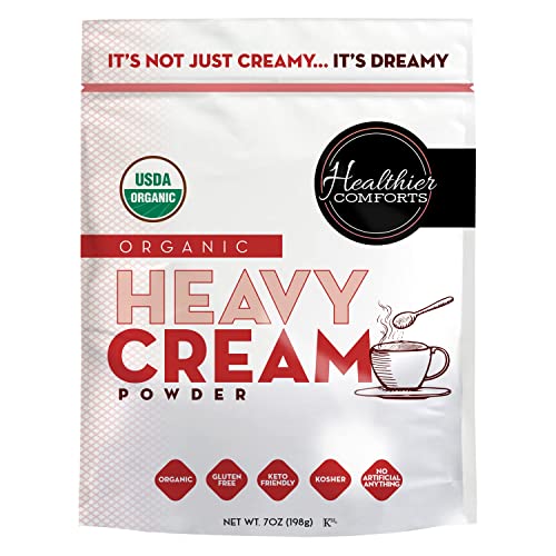 Healthier Comforts Organic Heavy Cream Powder (72% Butterfat) | USDA Organic | Kosher, Gluten Free, Non-GMO, and Keto Friendly Half and Half Organic Heavy Cream for Pasta | Made in the USA 7 oz.