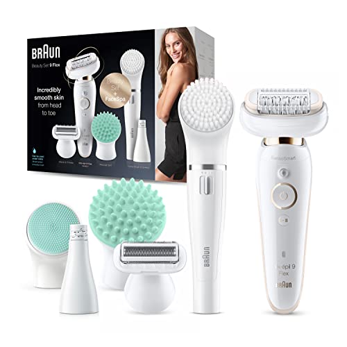 Braun Epilator Silk-pil 9 Flex 9-300 Beauty Set, Facial Hair Removal for Women, Hair Removal Device, Shaver & Trimmer, Cordless, Rechargeable, Wet & Dry, FaceSpa