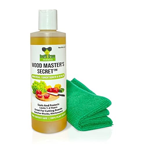 Wood Master's Secret 3 In 1 Cutting Board Oil, Conditioner & Sealer-FDA Food Contact Safe | Restores. Conditions. Protects. | Lasts Up To 3 Yrs. | Zero Toxic Mineral Oil | Food Grade | Plant Based | Also Great For Wood Counter & Butcher Blocks | 8 Oz