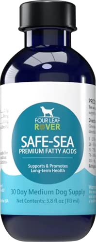 Four Leaf Rover: Safe-Sea Premium Fatty Acids - Omega-3 for Dogs - New Zealand Green-Lipped Mussel Oil for Joint Support - 11 to 45 Day Supply, Depending on Dogs Weight - Vet Formulated