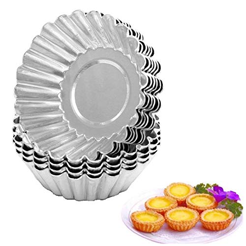 KDDOM 10 Pcs Stainless Steel Mini Tart/Pie Pans Reusable Tartlet Cupcake Baking Mold for Pies Baking Tool Non Stick