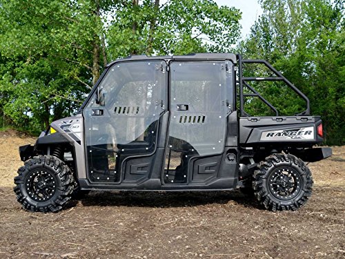 SuperATV Polaris Ranger Cab Enclosure Vented Doors for Crew Models (See Fitment) - Lightly Tinted Scratch-Resistant 1/4" Thick Polycarbonate - Sliding Vents - Includes Side View Mirrors - Made in USA