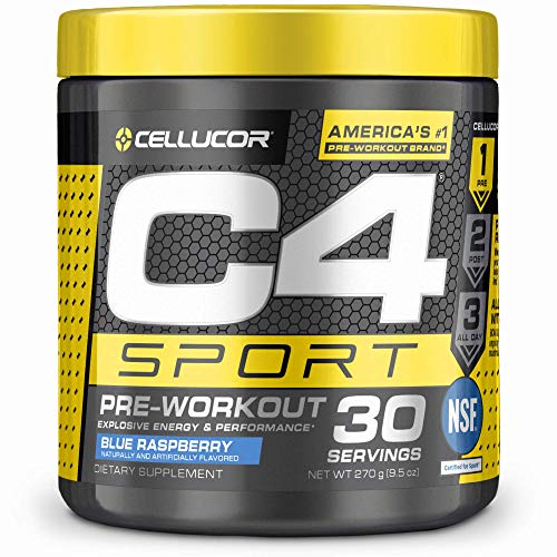 C4 Sport Pre Workout Powder Blue Raspberry - Pre Workout Energy with 3g Creatine Monohydrate + 135mg Caffeine and Beta-Alanine Performance Blend - NSF Certified for Sport | 30 Servings