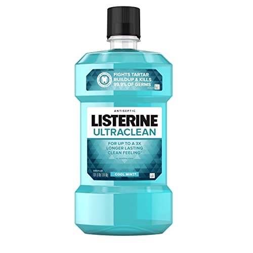 Listerine Ultraclean Oral Care Antiseptic Mouthwash, Everfresh Technology to Help Fight Bad Breath, Gingivitis, Plaque & Tartar, ADA-Accepted Tartar Control Oral Rinse, Cool Mint, 1 L