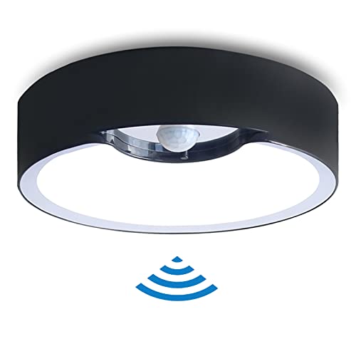 WOOPHEN Motion Sensor Ceiling Light Battery Operated Super Bright Indoor Wireless Light, 300LM White Light (Black)