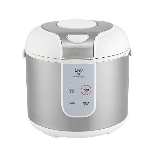 Buffalo Classic Rice Cooker with Clad Stainless Steel Inner Pot (5 cups) - Small Electric Rice Cooker for White/Brown Rice, Porridge, Soup - Easy-to-clean, Non-Toxic & Non-Stick, Auto Warmer, Timer Display