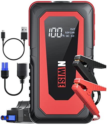 NWISE Car Jump Starter, 2000A Peak 20000mAh Portable Battery Starter (Up to 8.0L Gas or 7.0L Diesel Engine) with Smart Safety Jumper Clamps,12V Jump Boxes with Dual USB Quick Charge 3.0, LED Light