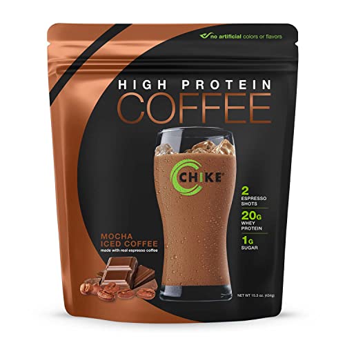CHIKE Mocha High Protein Iced Coffee, 20 G Protein, 2 Shots Espresso, 1 G Sugar, Keto Friendly and Gluten Free, 14 Servings (15.3 Ounce)