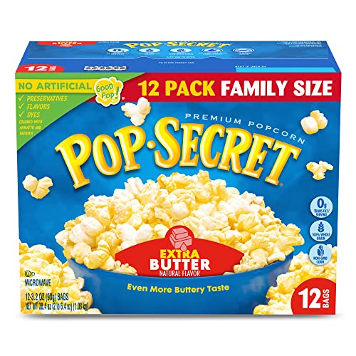 Pop Secret Popcorn, Extra Butter, 3.2 Oz Bags, 12 Ct