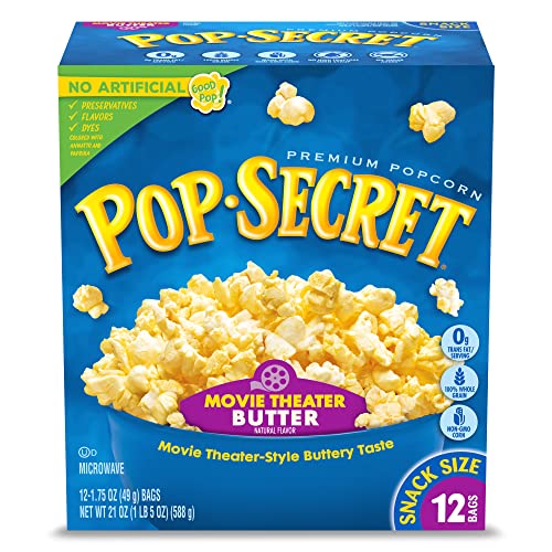 Pop Secret Microwave Popcorn, Movie Theater Butter Flavor, 1.75 Oz Snack Bags, (Pack of 12)