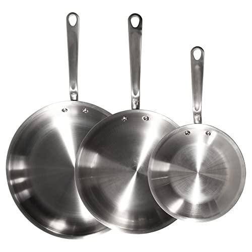 Made In Cookware - 3-Piece (Includes 8",10",12") Stainless Frying Pan Set - 5 Ply Stainless Clad - Professional Cookware - Made In USA - Induction Compatible