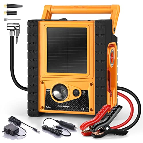 E-Ant Jump Starter, 2000 Peak Amps Solar Car Jump Starter with Air Compressor 260PSI, Portable Power Station with 110V 400W Inverter, Dual AC DC USB Output,12V Auto Battery Jumper Clamp