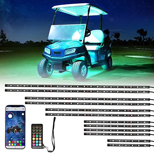 KEMIMOTO 12PCS Million Colors Golf Cart Underglow LED Strip Light Kit Underbody 12V Compatible with Club Car EZGO Drive ICON, Waterproof IP68 Underglow Accent Neon Lighting Kit 24 Modes Multicolor RGB