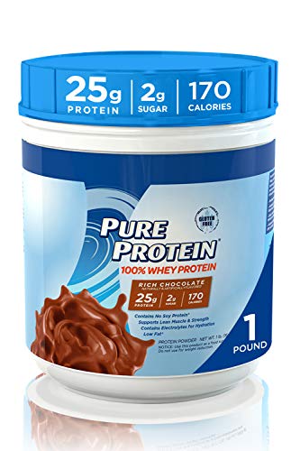 Pure Protein Powder, Whey, High Protein, Low Sugar, Gluten Free, Rich Chocolate, 1 lb (Packaging may vary)