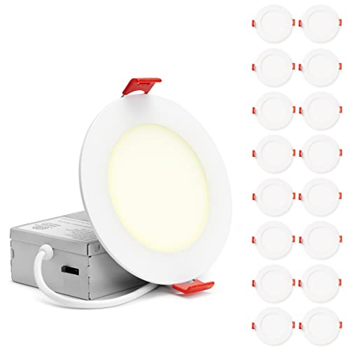 SEHNLICH LED Recessed Lighting 4 inch (16 Pack) - LED Ceiling Lights Ultra Thin Dimmable Canless - 2700K/3000K/3500K/4000K/5000K Color Selectable Downlight - 750LM High Brightness - ETL & Energy Star