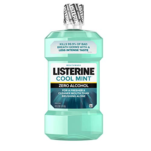 Listerine Zero Alcohol Mouthwash, Alcohol-Free Oral Rinse to Kill 99% of Germs That Cause Bad Breath for Fresh Breath & Clean Mouth, Less Intense Taste, Cool Mint Flavor, 1 L