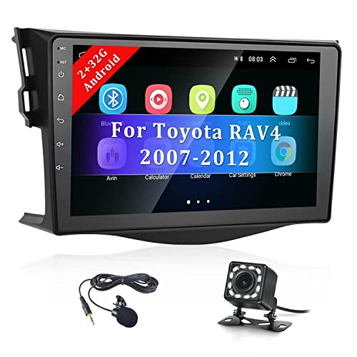 Android Car Radio for Toyota RAV4 2007 2008 2009 2010 2011 2012 Double Din Car Stereo with 9 Inch Touchscreen Bluetooth GPS Navigation Head Unit with FM EQ WiFi Mirror Link SWC Backup Camera 2G+32G