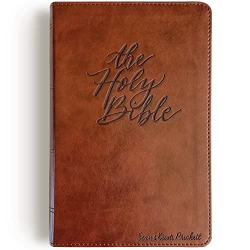 Hand Lettered and Laser Engraved ESV Large Print Bible, Red Letter, Brown Cover, Includes Option to add Engraved Name, Personalized Gift for Wedding, Baptism, Graduation or Birthday