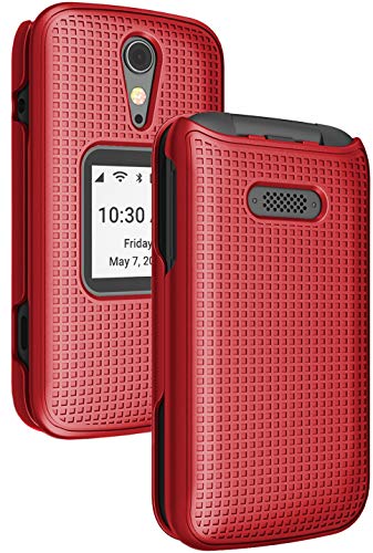 Nakedcellphone Case for Jitterbug Flip2, [Red] Protective Snap-On Hard Shell Cover [Grid Texture] for Jitterbug Flip 2 Phone (aka Lively Flip) (4053SJ7)