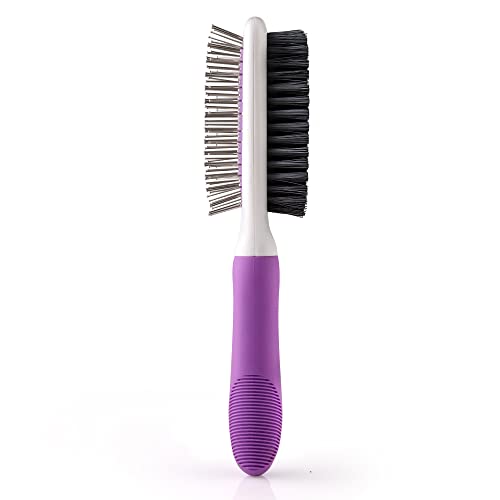 Double-Sided Pet Brush for Grooming & Massaging Dogs, Cats & Other Animals  Fur Detangling Pins & Coat Smoothing Slicker Bristles, Double the Brushing Groom Power In One Tool (Double Sided Brush)