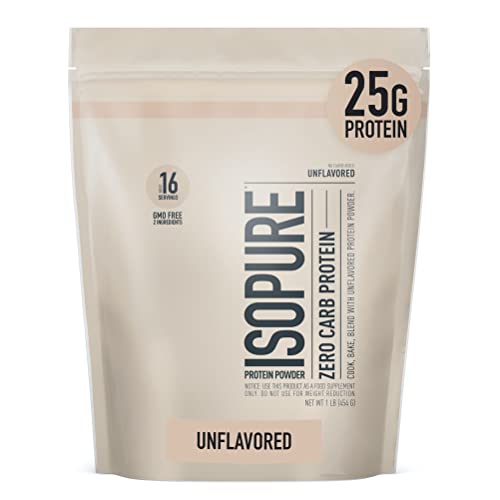 Isopure Unflavored Protein, Whey Isolate, 25g Protein, Zero Carb & Keto Friendly, 2 Ingredients, 16 Servings, 1 Pound (Packaging May Vary)