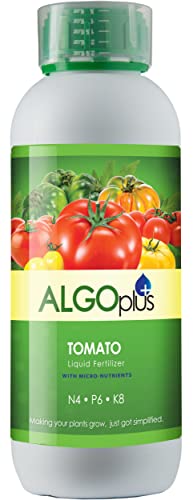 AlgoPlus for Tomato Plants - Perfectly Balanced Liquid Fertilizer for Stronger, Healthier, and Tastier Tomatoes - 1L Bottle w/Measuring Cup