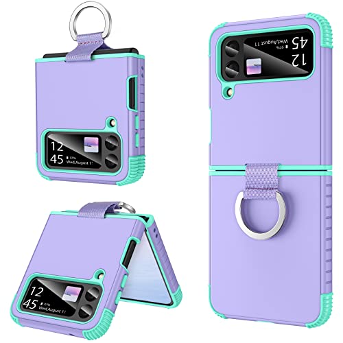 BENTOBEN Samsung Galaxy Z Flip 3 Case, Z Flip 3 5G Case, Heavy Duty 2 in 1 Full Body Rugged Shockproof Protection Cover with Ring Girls Women Boy Men Covers for Galaxy Z Flip 3 6.7, Purple/Mint