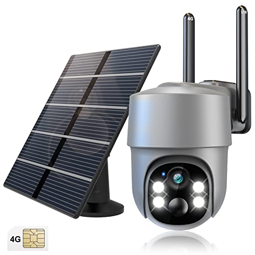 Xparkin Outdoor Cameras for Home Security - 4G LTE Cellular No WiFi Solar Security Cameras Wireless Outdoor with Floodlight Color Night Vision, PIR Detection Siren, 2 Way Talk - Grey