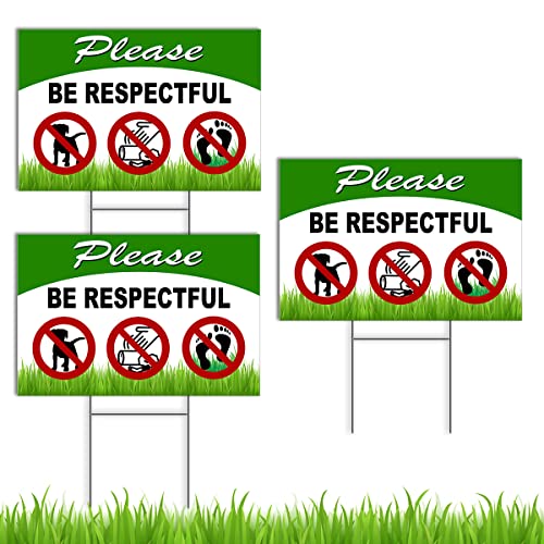 3PC Keep Off Grass Sign with Stake - 12x8 DOUBLE SIDED Coroplast Keep Dogs Off Lawn Sign - Dog Signs No Pooping and Peeing - No Littering Sign Outdoor