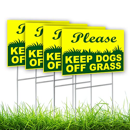 4PCs Keep Dogs Off Grass Sign with Stake - Double Sided 6x9 Keep Off Grass Sign - Stay Off Grass Sign - No Dogs Allowed Sign - Keep Dogs Off Lawn Sign - No Dogs on Lawn Sign - Curb Your Dog Sign