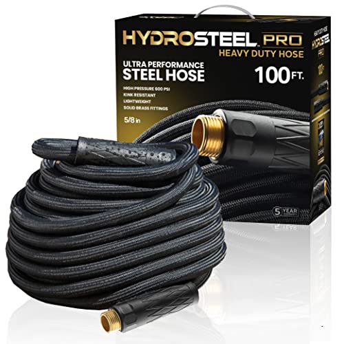 Hydrosteel Pro 100 Ft Garden Hose, 304 Stainless Steel Metal Water Hose 100Ft, Heavy Duty, Ultra Durable Flexible Lightweight Crush Resistant Fittings Kink & Tangle Free 500 PSI AS SEEN ON TV