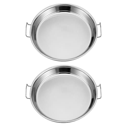 Hemoton 2Pcs Stainless Steel Steaming Tray and Hot Dish Plate 10 Inch Cold Noodle Making Tools Steamed Rice Tray Chinese Liangpi Steamer Pan Round Cake Pan Fruit Tray, Dishwasher Safe