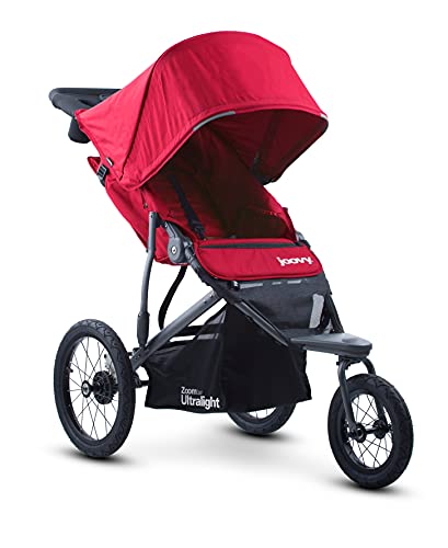 Joovy Zoom360 Ultralight Jogging Stroller Featuring High Child Seat, Shock-Absorbing Suspension, Extra-Large Air-Filled Tires, Parent Organizer, Air Pump, and Easy One-Hand Fold (Red)