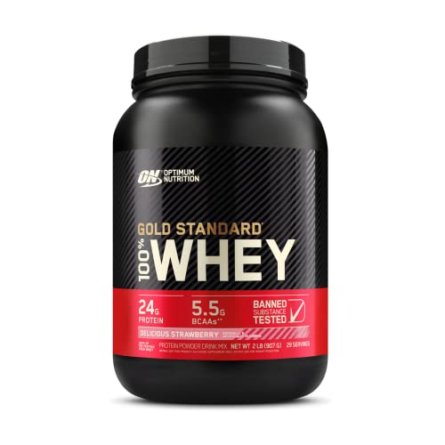 Optimum Nutrition Gold Standard 100% Whey Protein Powder, Delicious Strawberry, 2 Pound (Packaging May Vary)