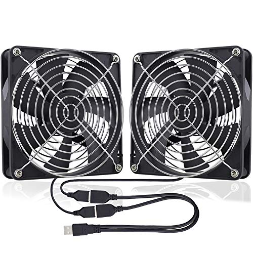 GDSTIME Dual 140mm USB Fan 5V Powered DC Brushless Fans with 2 in 1 USB Cable for AV Receiver DVR Playstation Computer Home Theater Cabinet Cooling