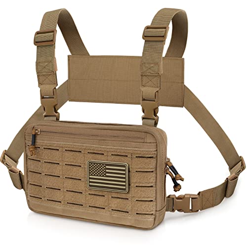 WYNEX Tactical Chest Rig Bag of Laser Cut Design, Molle Chest Pouch Utility Recon Kit Bag Tactical Combat Chest Pack Airsoft Front Chest Pouch Include Patch