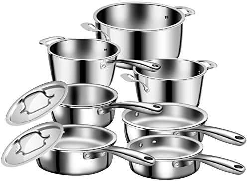 Nuwave Pro-Smart 9pc Stainless Steel Cookware Set, Heavy-Duty Tri-Ply 3.1mm Thickness, 18/10SS, Space Saving Nestable Design, Stay-Cool Handles, Induction-Ready, Works on All Cooktops, 20Yer Wrranty