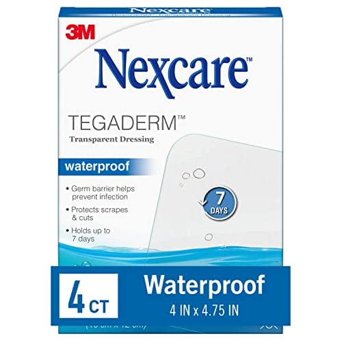 Nexcare Tegaderm Waterproof Transparent Dressing, Dirtproof, Germproof, Provides protection to minor burns, scrapes, cuts, blisters and abrasions ,4 Inches X 4-3/4 Inches, 4 Count