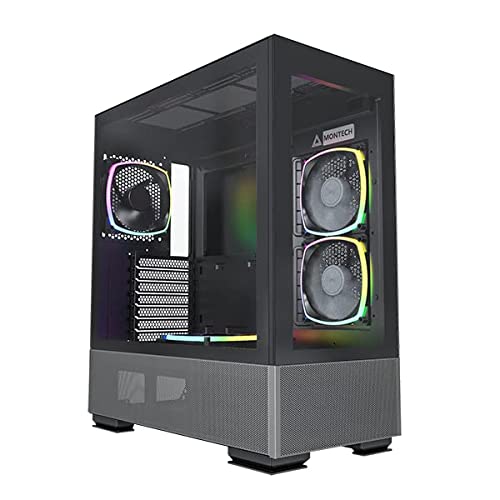 Montech Sky Two, Dual Tempered Glass, 4X PWM ARGB Fans Pre-Installed, ATX Gaming Mid Tower Computer Case, Type C, High Airflow Performance- Black