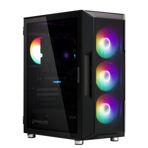 Zalman I3 NEO Black Edition Airflow ATX Computer Case with Mesh Front Panel, Magnetic Swing-Open Tempered Glass Side Panel, 4X RGB 120mm Fans Pre-Installed, Mid Tower for Gaming or Office Work