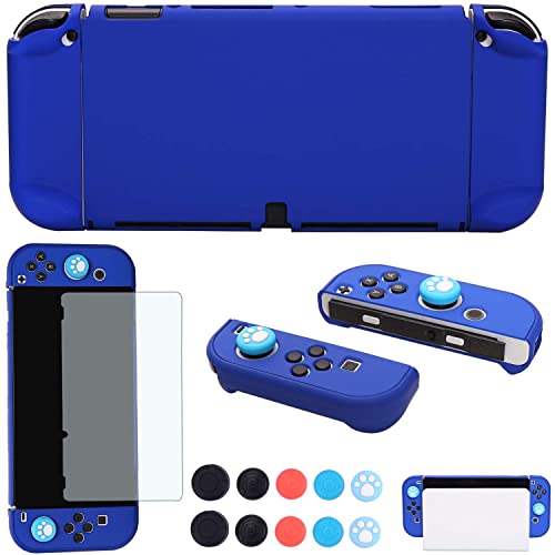COMCOOL Dockable Case for Nintendo Switch OLED 2021 - Cute Protective Cover Accessories for Nintendo Switch OLED 7 Inch Joy-Con Controller with Screen Protector Thumb Grips - Dark Blue