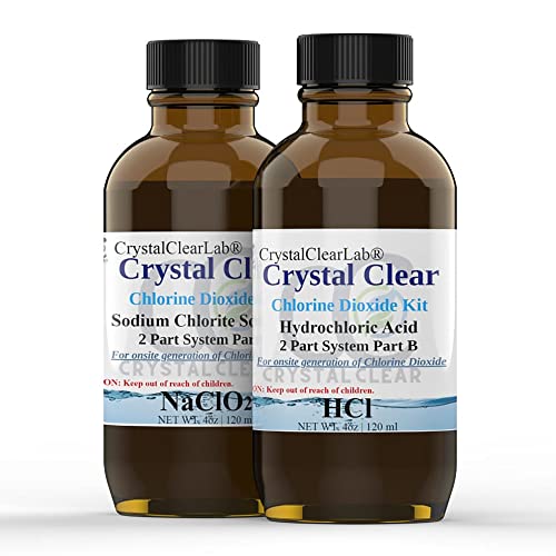 Crystal Clear Lab Chlorine Dioxide Kit | Hydrochloric Acid 4-5% (HCl) : Sodium Solution for 2 Part A and B, 4 Fl Oz, Pack of 2