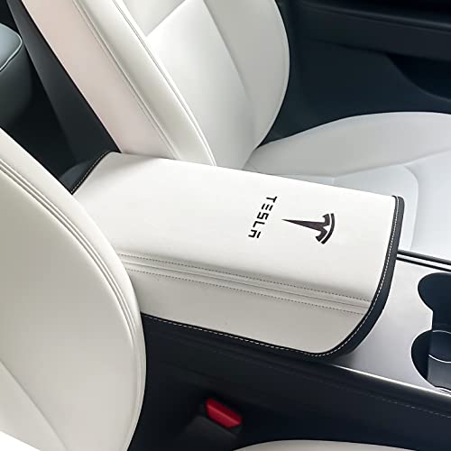 MASHA Car Armrest Box Cover for Tesla Model 3 Model Y 2017-2022 2023 Central Control Armrest Decoration Interior Car Accessories(White)