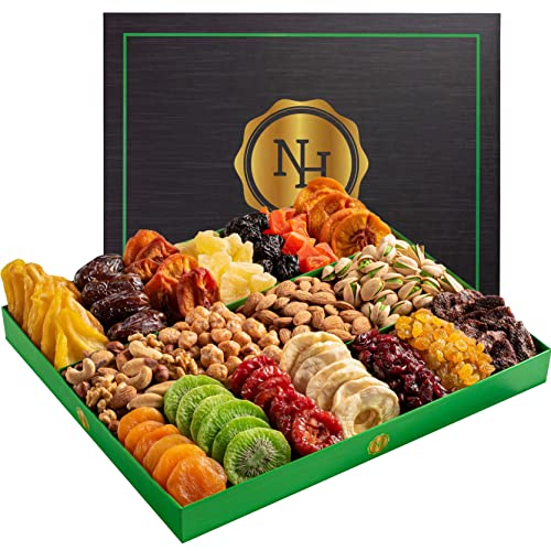 Fathers Day Nuts & Dried Fruit Gift Basket  Selection of 18 Food Tray  Fantastic Food Gift Basket for Fathers Day, Men, Women, Family, Adults, Christmas, Mothers Day