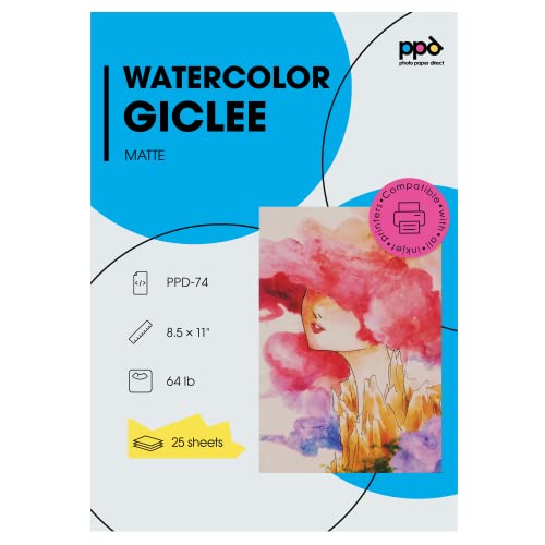 PPD Inkjet Watercolor Matte Giclee Fine Art Archival Printer Paper 8.5x11" 64lb 240gsm x 25 Sheets (PPD074-25)